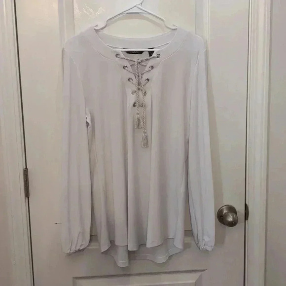 Dennis Basso Italia Knit Lace-Up Blouse - Picture 2 of 8